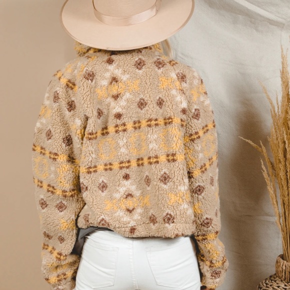 New Cozy Fleece Aztec Print Zip Up Jacket Coat - Picture 8 of 12